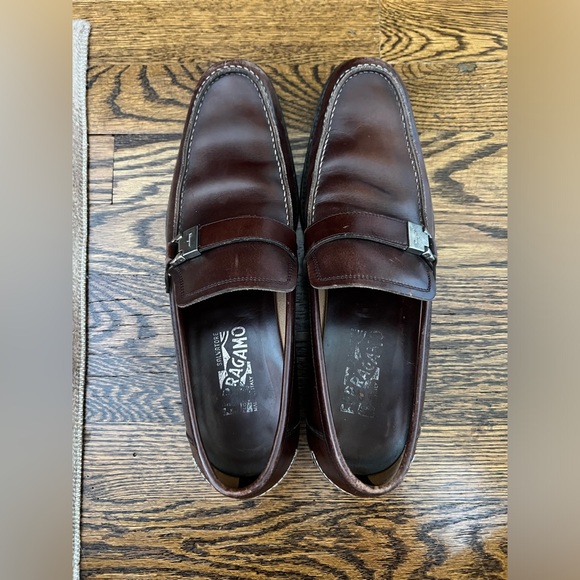 Salvatore Ferragamo genuine leather men’s slip-on shoes. Brown main image 4
